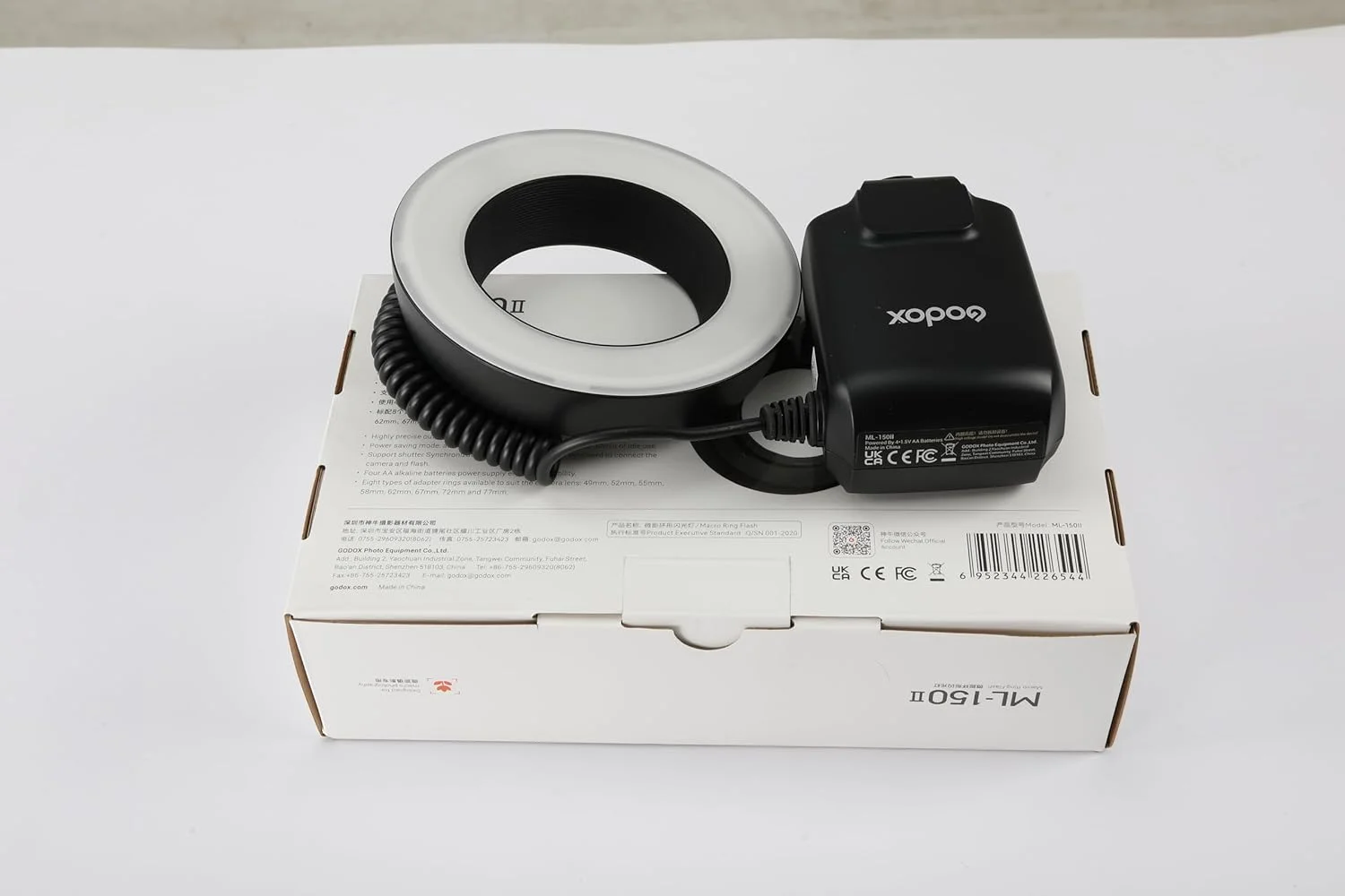 ست فلاش حلقوی ماکرو LED قابل حمل Godox ML150II با انتخاب توان 6 سطحی (1/32-1/1) 5800 کلوین ± 200 کلوین قابل تنظیم برای Nikon/Canon/Panasonic/Olympus/Sony با 8 عدد حلقه آداپتور ست فلاش حلقوی ماکرو LED قابل حمل Godox ML150II با انتخاب توان 6 سطحی (1/32-1/1) 5800 کلوین ± 200 کلوین قابل تنظیم برای Nikon/Canon/Panasonic/Olympus/Sony با 8 عدد حلقه آداپتور