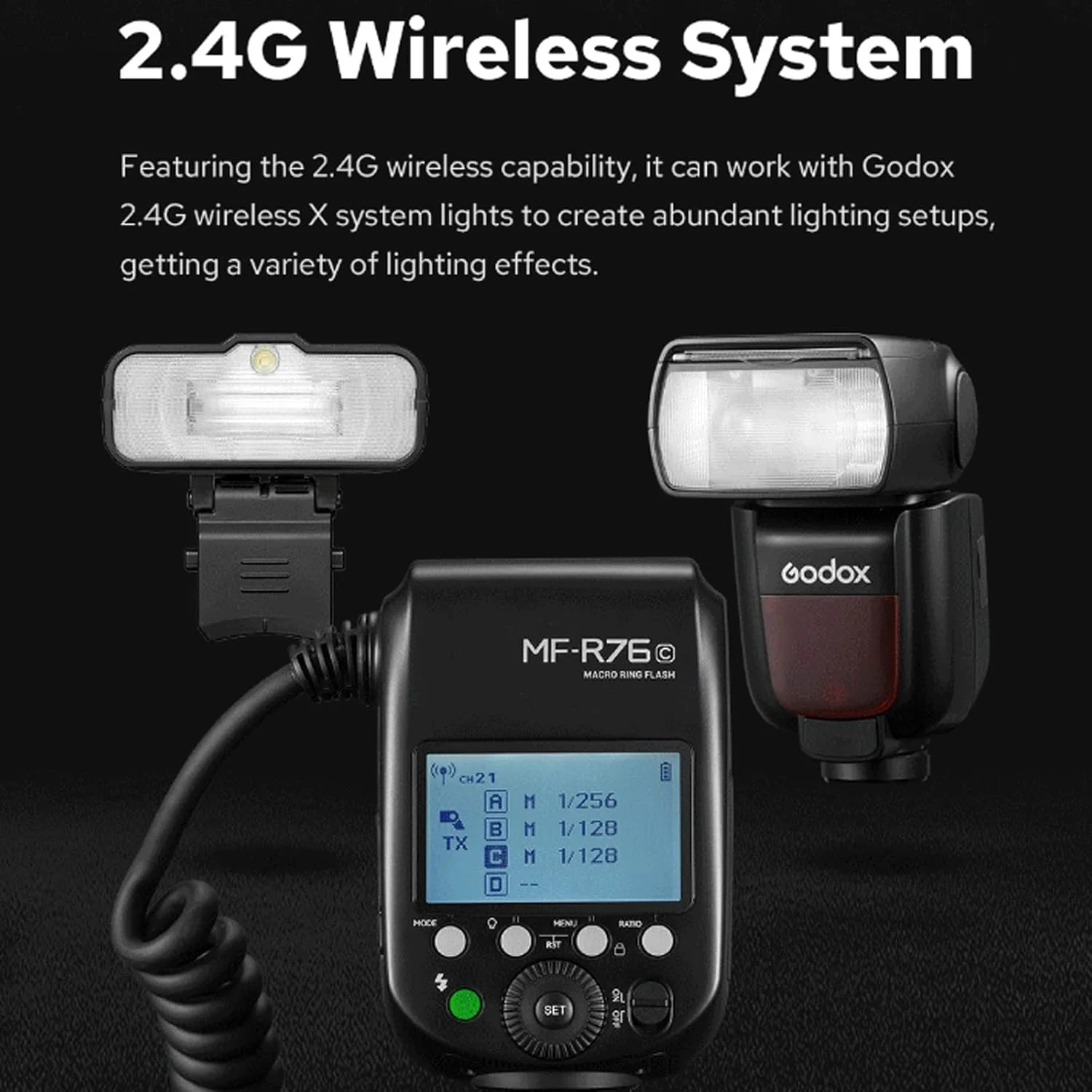 فلاش حلقوی ماکرو TTL گودکس MF-R76C با توان 76 وات، HSS، بیسیم 2.4G، عدد راهنمای 14، دمای رنگ 5900K، 550 فلاش با توان کامل، زمان بازیافت 0.1-1 ثانیه، لولههای فلاش دوگانه، اسپیدلایت برای دوربینهای کانن برای عکاسی از حیوانات، گیاهان و غیره فلاش حلقوی ماکرو TTL گودکس MF-R76C با توان 76 وات، HSS، بیسیم 2.4G، عدد راهنمای 14، دمای رنگ 5900K، 550 فلاش با توان کامل، زمان بازیافت 0.1-1 ثانیه، لولههای فلاش دوگانه، اسپیدلایت برای دوربینهای کانن برای عکاسی از حیوانات، گیاهان و غیره