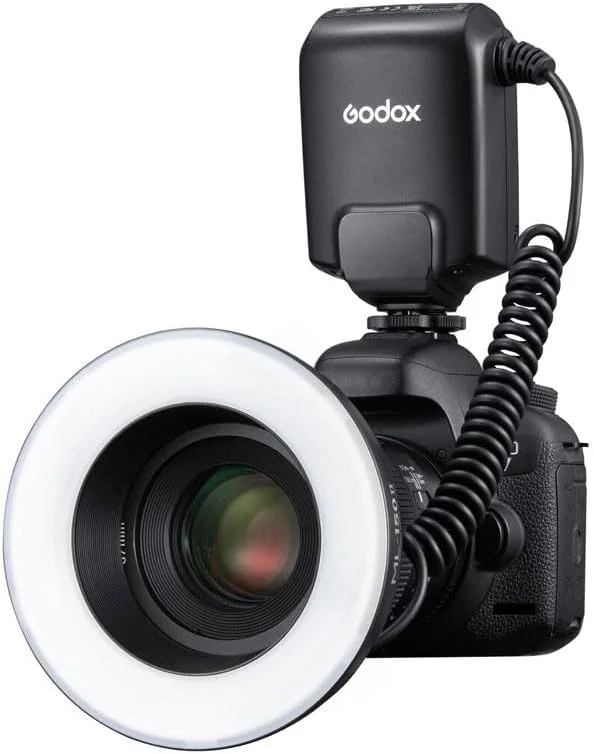 فلاش حلقوی ماکرو Godox ML150II، نور عالی برای عکاسی ماکرو، 4 عدد باتری آلکالاین AA، روشنایی قابل تنظیم، عدد راهنمای بالا GN12 فلاش حلقوی ماکرو Godox ML150II، نور عالی برای عکاسی ماکرو، 4 عدد باتری آلکالاین AA، روشنایی قابل تنظیم، عدد راهنمای بالا GN12