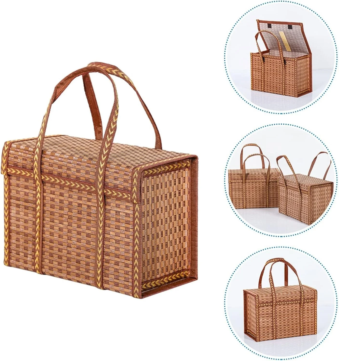 سبد تخم مرغ VFEDDDF، سبد بازار آفریقایی، سبد پیک نیک بافته شده با دسته و درب، کیف خرید حصیری، کیف خرید مواد غذایی، گلدان نگهدارنده گل