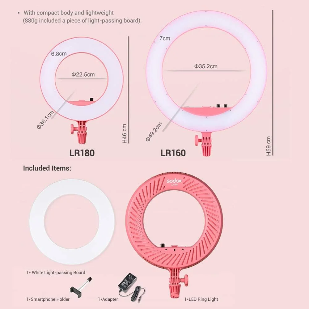 حلقه نور ال ای دی گودکس LR180B، مشکی حلقه نور ال ای دی گودکس LR180B، مشکی