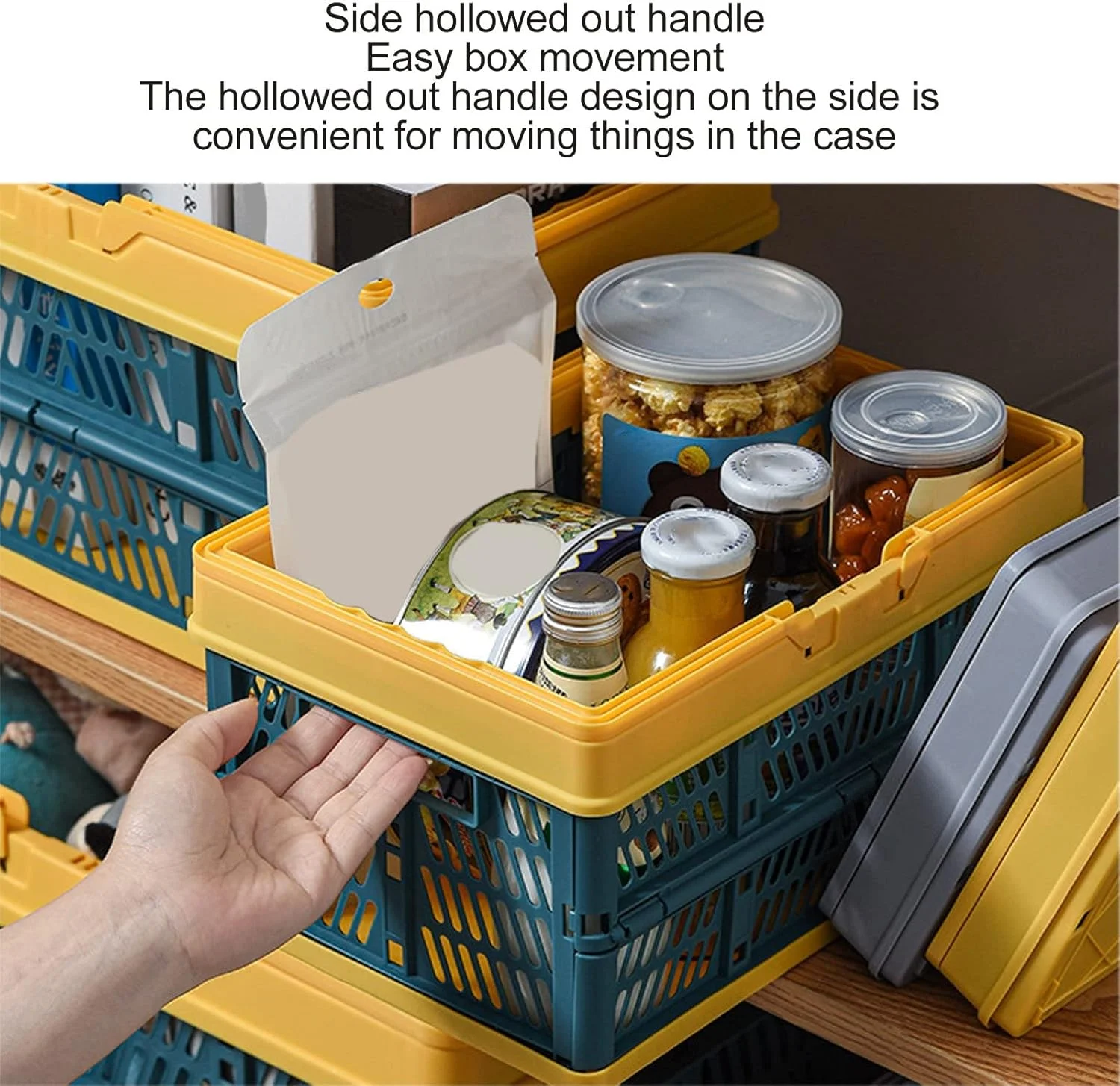 سبدهای تاشو با دسته، سبدهای خرید تاشو ضد آب PP برای خانه، آشپزخانه، اتاق خواب، دفتر کار (زرد سبز سایز بزرگ)