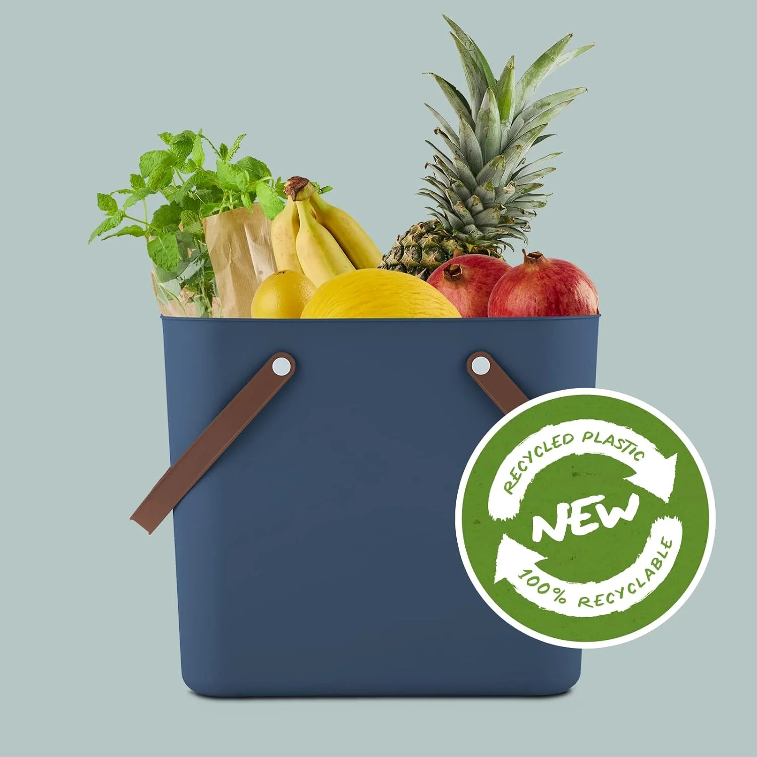 سبد خرید Rotho Albula، پلاستیک (PP بازیافتی)، آبی، 40 لیتر، (39.8 x 35.5 x 34 سانتی متر)