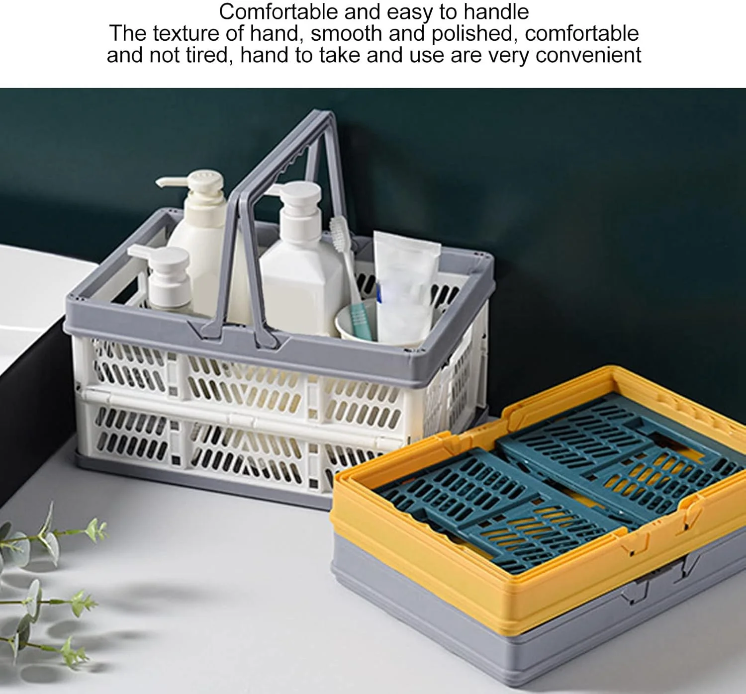 سبدهای تاشو با دسته، سبدهای خرید تاشو ضد آب PP برای خانه، آشپزخانه، اتاق خواب، دفتر کار (سفید)