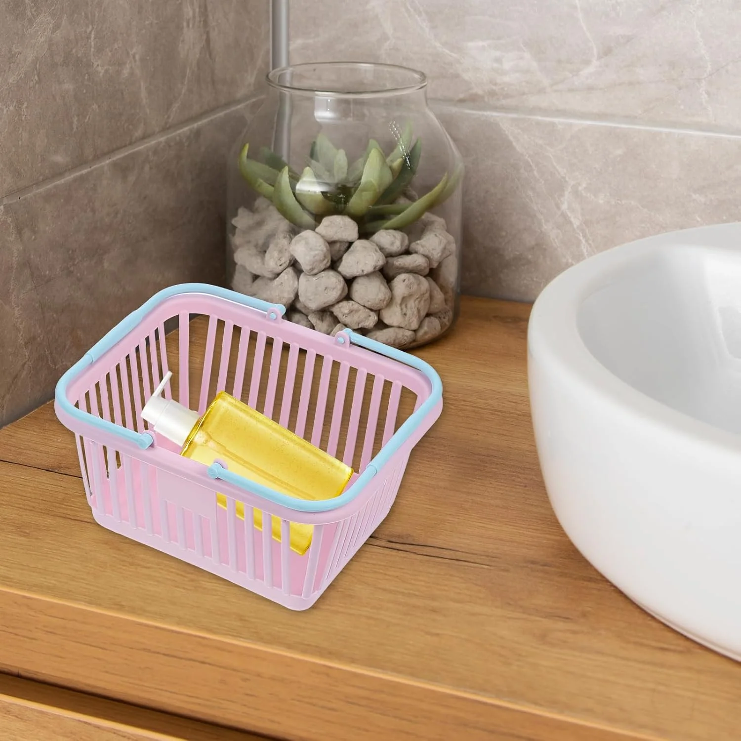 Housoutil 2 عدد سبد خرید اسباب بازی مینی سبد خرید مواد غذایی کودکان با دسته سبد تخم مرغ عید پاک آشپزخانه بازی وانمودی سبد ذخیره سازی کوچک اسباب بازی برای کودکان نوپا مهمانی آبی صورتی