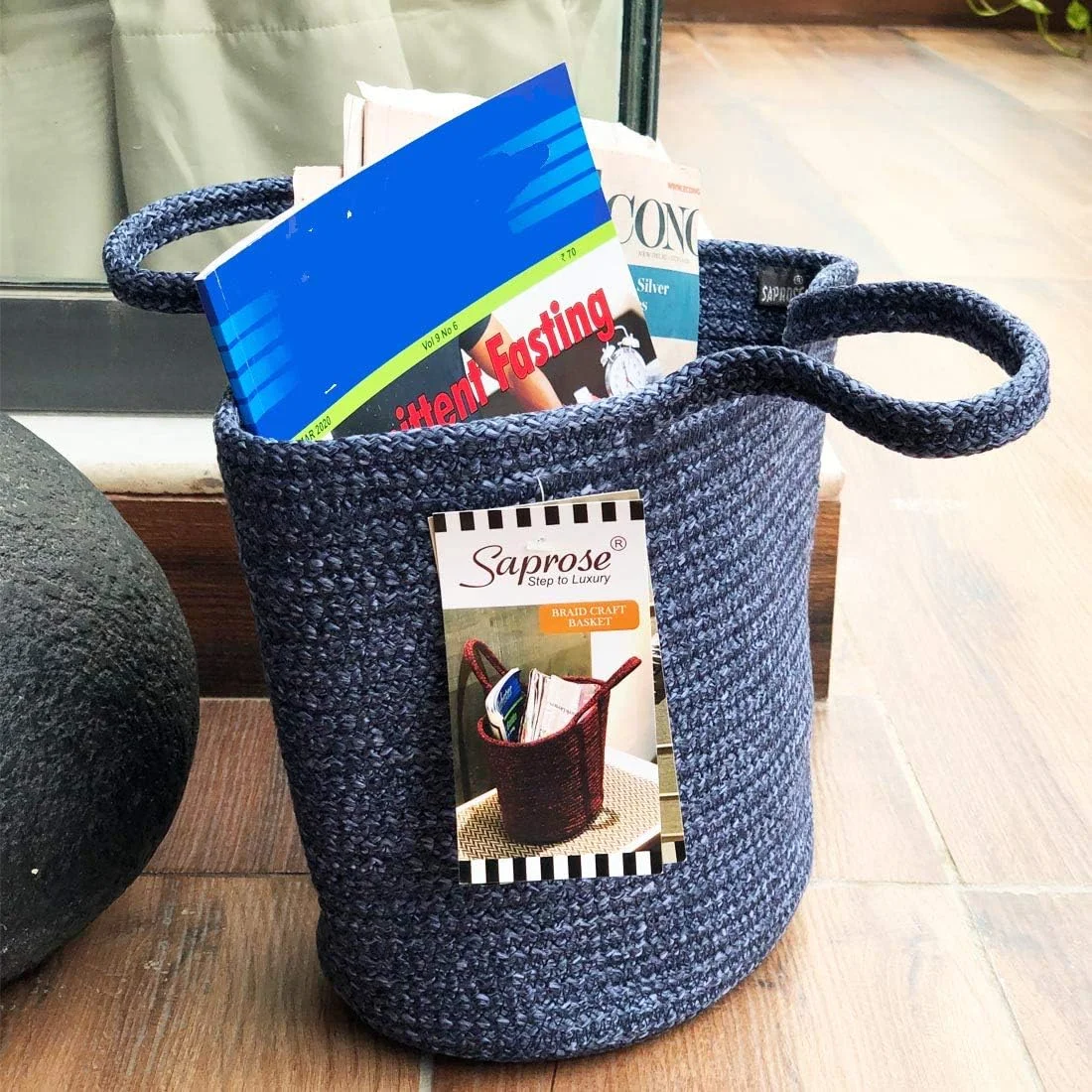 سبد بیضی بزرگ چند منظوره پلی پروپیلن ST SAPROSE، کیف غذا، کیف حمل، کیف خرید، سازمان دهنده، کیف دستی برای جعبه ناهار، سبد بافت مو (سبد بزرگ، سرمه ای ملانژ ایرانی)