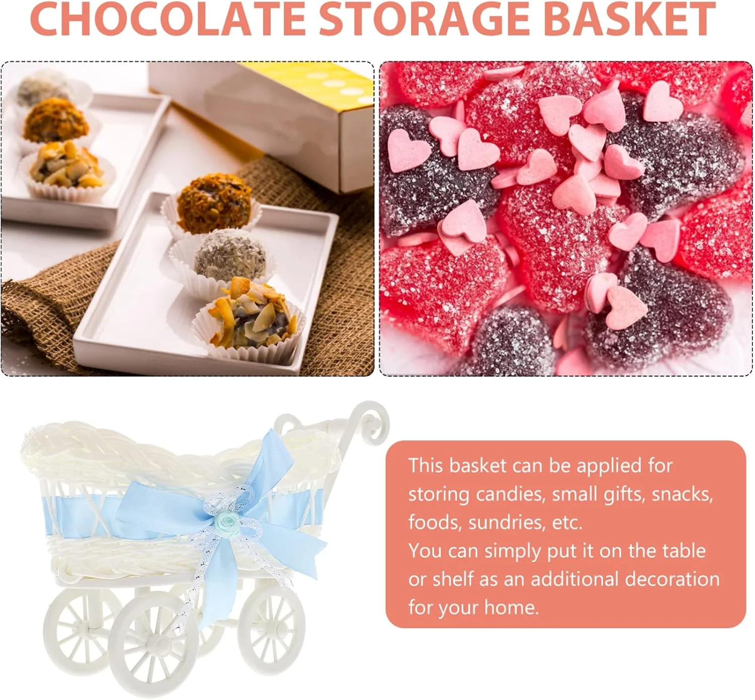 سبد خرید کوچک سوپرمارکتی، اسباب بازی دستی، سبد بافتنی برای نگهداری لوازم روی میز، جشن نوزاد، مهمانی عروسی (آبی آسمانی)