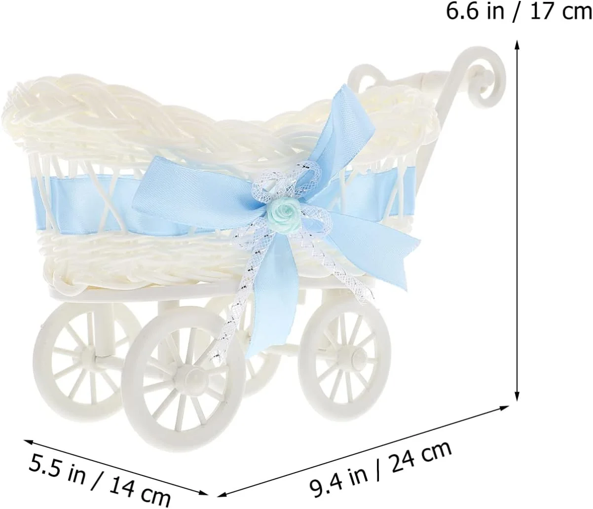 سبد خرید کوچک سوپرمارکتی، اسباب بازی دستی، سبد بافتنی برای نگهداری لوازم روی میز، جشن نوزاد، مهمانی عروسی (آبی آسمانی)