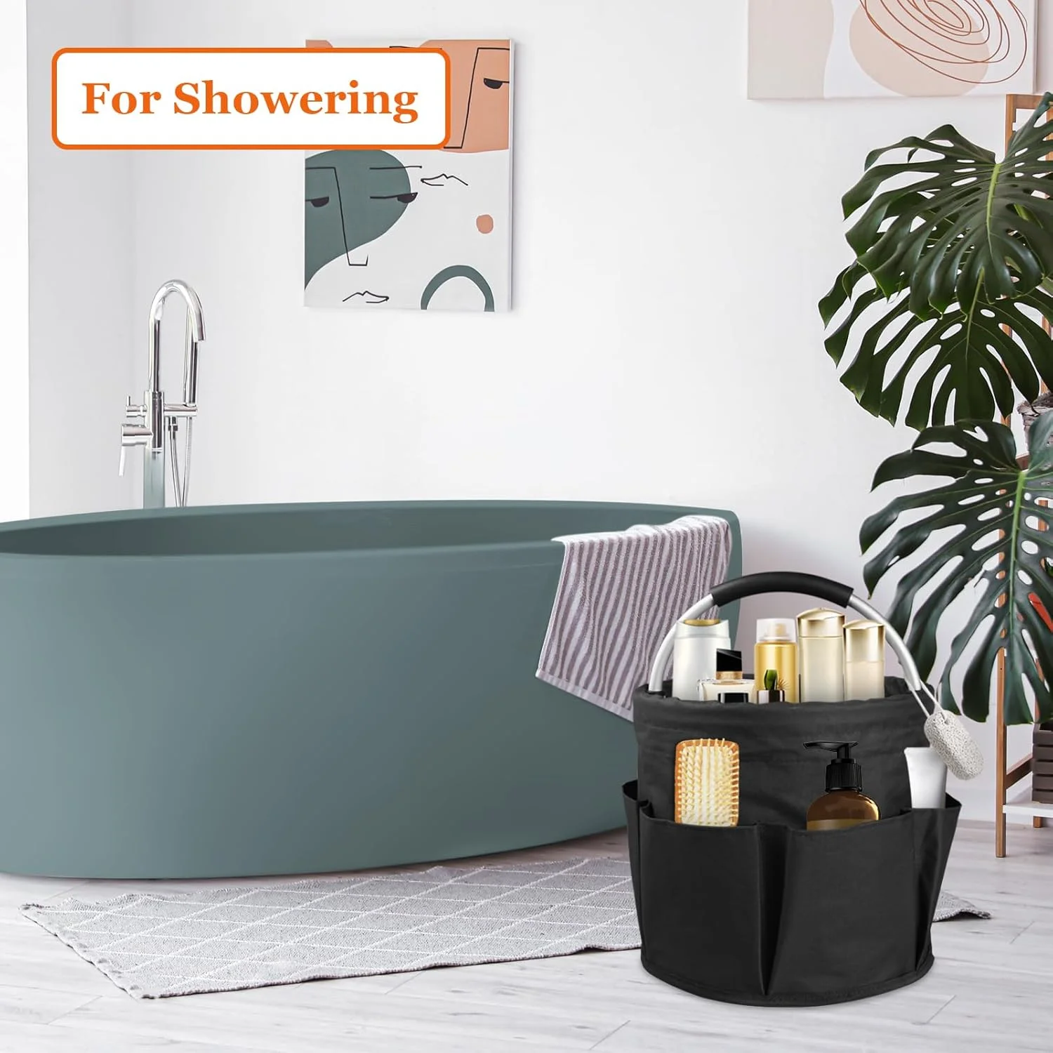 IHOMAGIC بسته 2 عددی سازمان دهنده لوازم تمیز کننده تاشو، سبد خرید 17 لیتری با دسته و 6 جیب، کیف ابزار پارچه آکسفورد قابل حمل، سبد ذخیره سازی چند منظوره برای مسافرت، تمیز کردن، مشکی