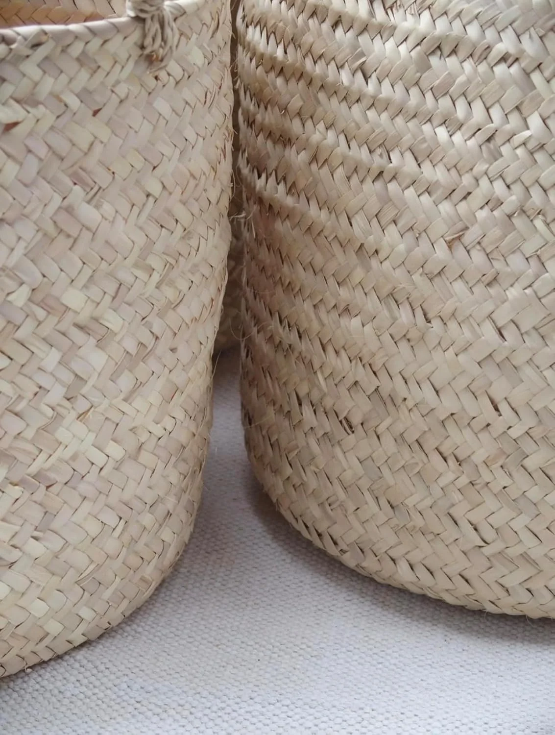 سبد برگ نخل مستقیم بزرگ، سبد حصیری ذخیره سازی، کیف خرید عالی برای خریدهای روزانه شما، برای یک روز در ساحل، دکوراسیون بوهمی. سایز 30 * 30 سانتی متر