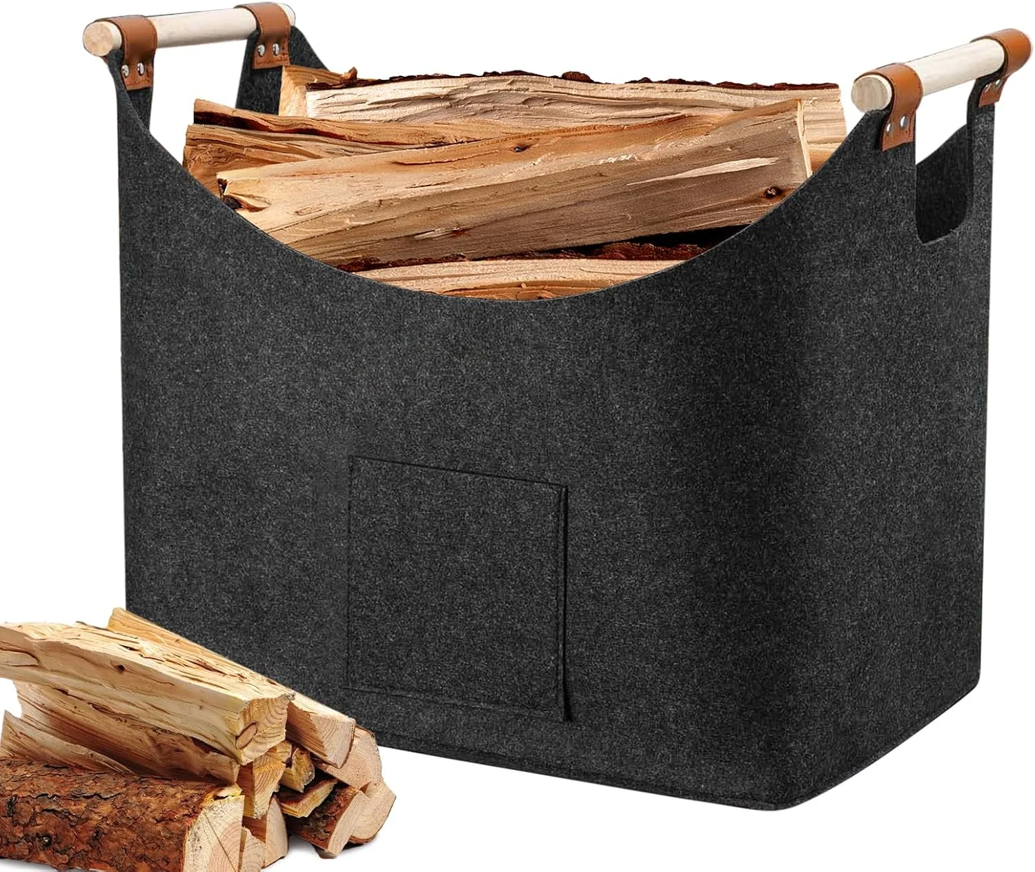 کیف نمدی ریواسن 45x32x40 سانتی متر با دسته، سبد خرید، کیف هیزم تاشو برای حمل چوب، روزنامه، اسباب بازی، خرید، خاکستری تیره