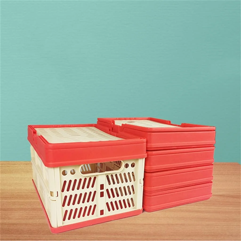 سبد ذخیره سازی تاشو ZJCQA با دسته و درب، سبد پیک نیک ZJCQA، سبد خرید، جعبه تاشو مسافرتی (رنگ: B، سایز: تک سایز)