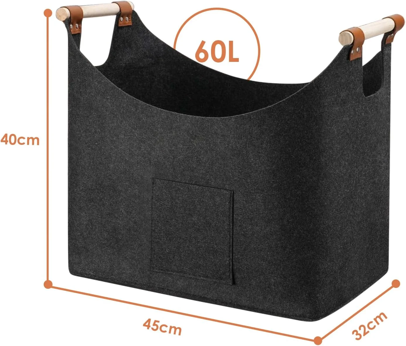 کیف نمدی ریواسن 45x32x40 سانتی متر با دسته، سبد خرید، کیف هیزم تاشو برای حمل چوب، روزنامه، اسباب بازی، خرید، خاکستری تیره