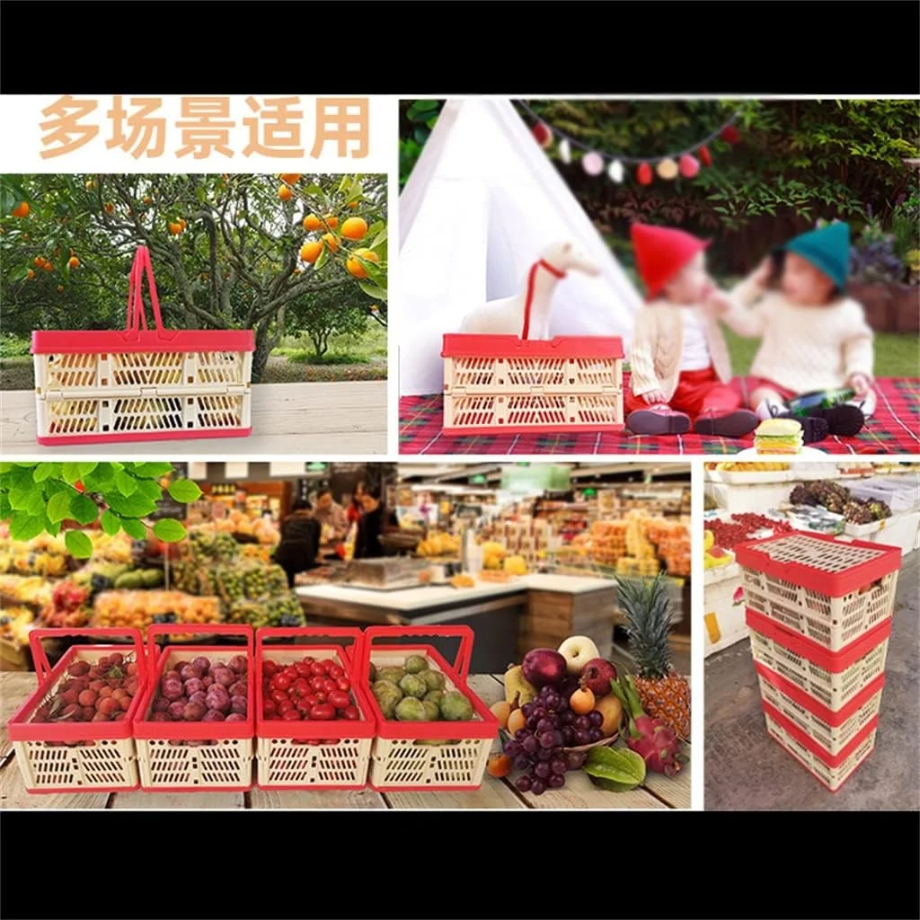 سبد ذخیره سازی تاشو ZJCQA با دسته و درب، سبد پیک نیک ZJCQA، سبد خرید، جعبه تاشو مسافرتی (رنگ: B، سایز: تک سایز)