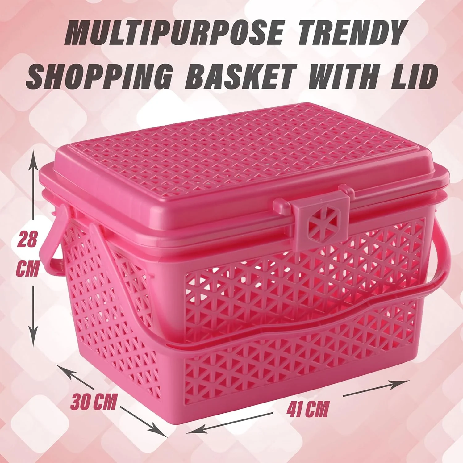 سبد خرید بزرگ چند منظوره پلاستیکی شیک با درب (صورتی) Kuber Industries - KUBMART11095