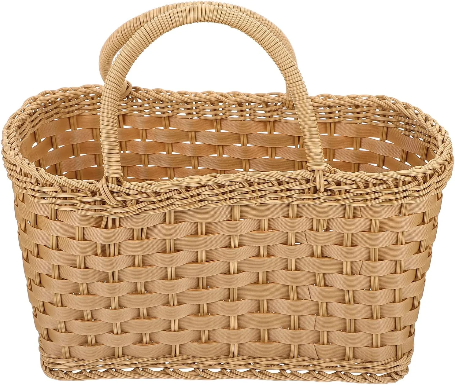سبد خرید بافتنی تاشو سبد حصیری با دسته، جعبه نگهداری مواد غذایی قابل انباشت برای شیر، اسباب بازی، غذا، لباس، ابزار، کتاب (بژ)