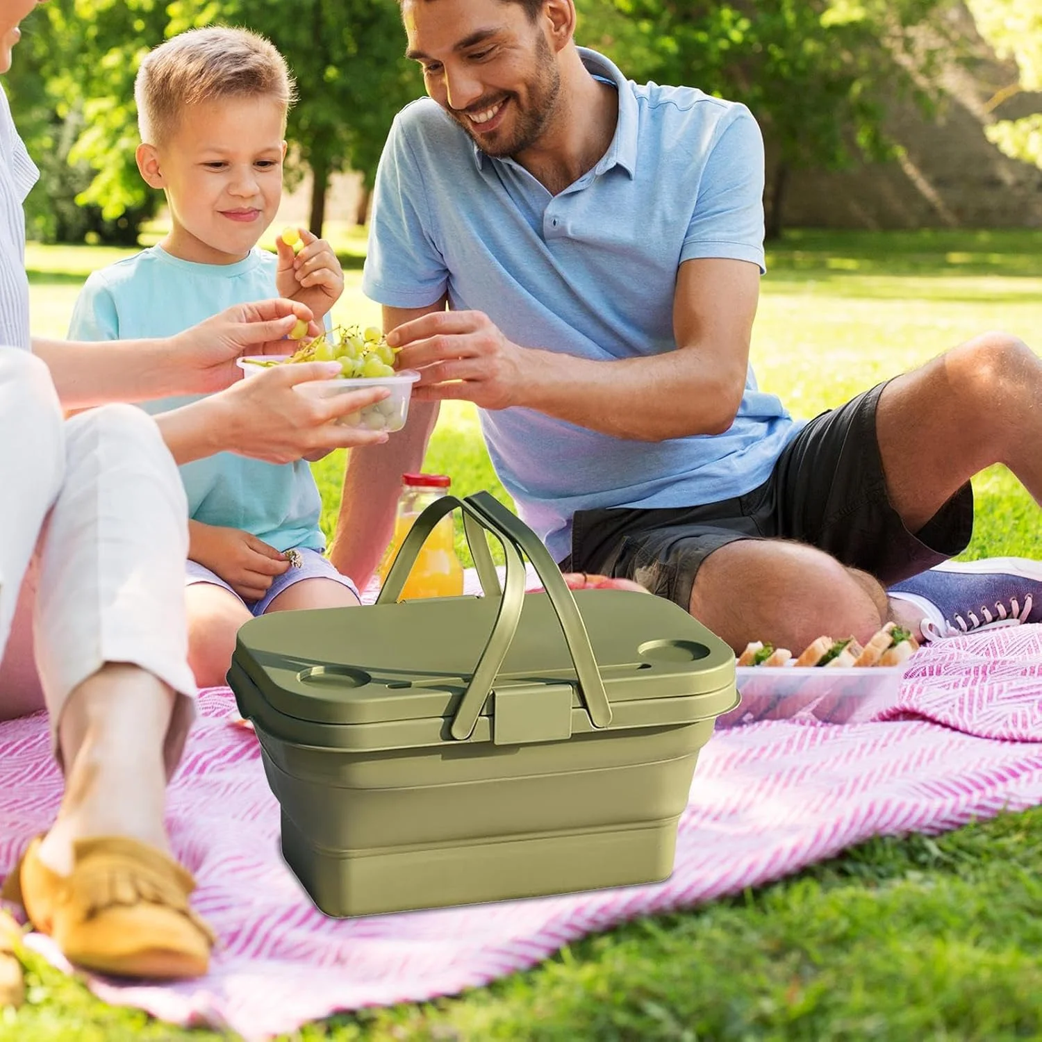 سبد خرید دسته دار - سبد برداشت تاشو قابل حمل با دسته - ذخیره سازی کمپینگ برای چیدن میوه، گردهمایی در فضای باز، رستوران، کابینت فریزر، حمام، کنار استخر