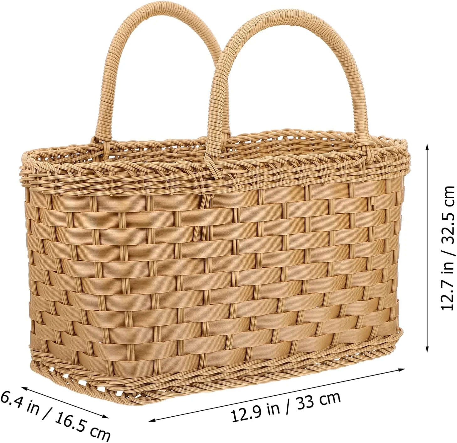 سبد خرید بافتنی تاشو سبد حصیری با دسته، جعبه نگهداری مواد غذایی قابل انباشت برای شیر، اسباب بازی، غذا، لباس، ابزار، کتاب (بژ)