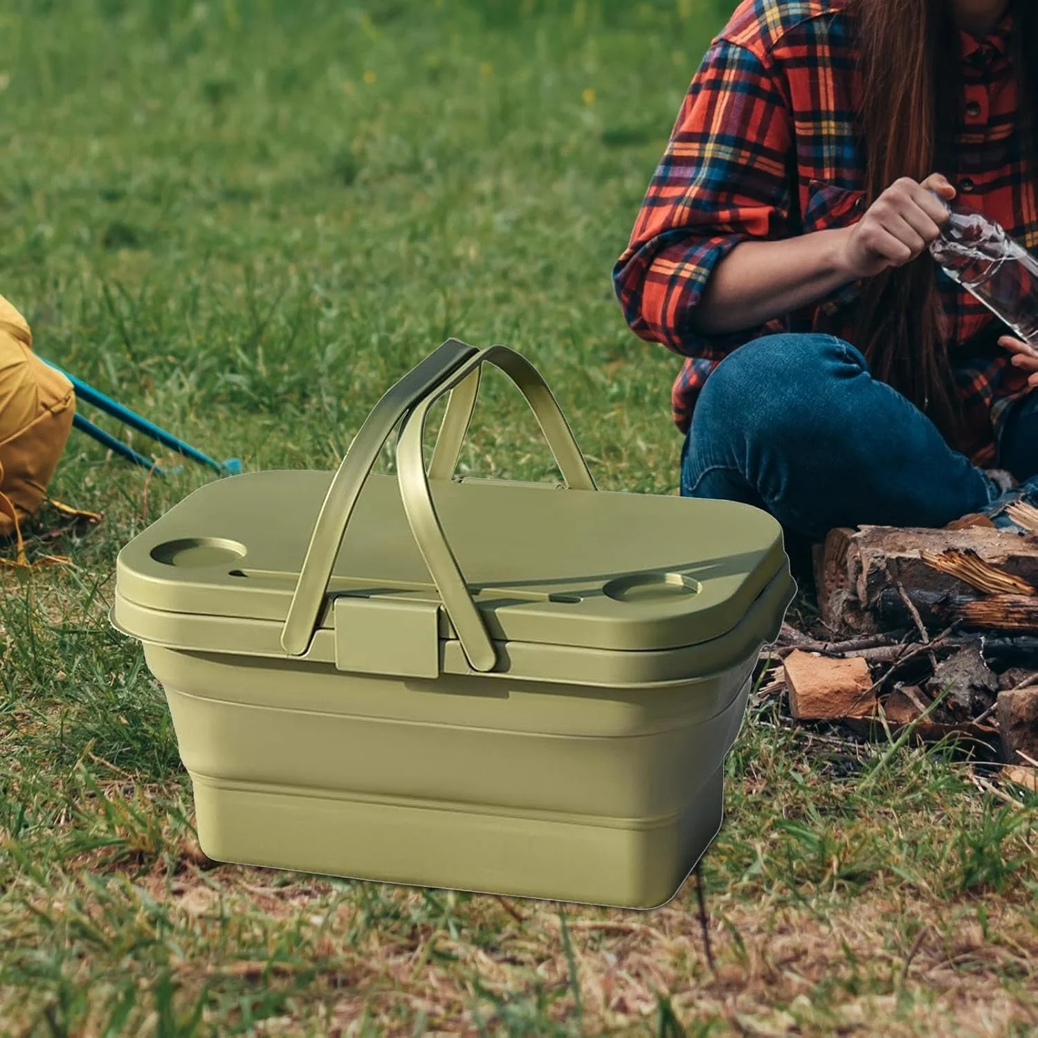 سبد خرید دسته دار - سبد برداشت تاشو قابل حمل با دسته - ذخیره سازی کمپینگ برای چیدن میوه، گردهمایی در فضای باز، رستوران، کابینت فریزر، حمام، کنار استخر