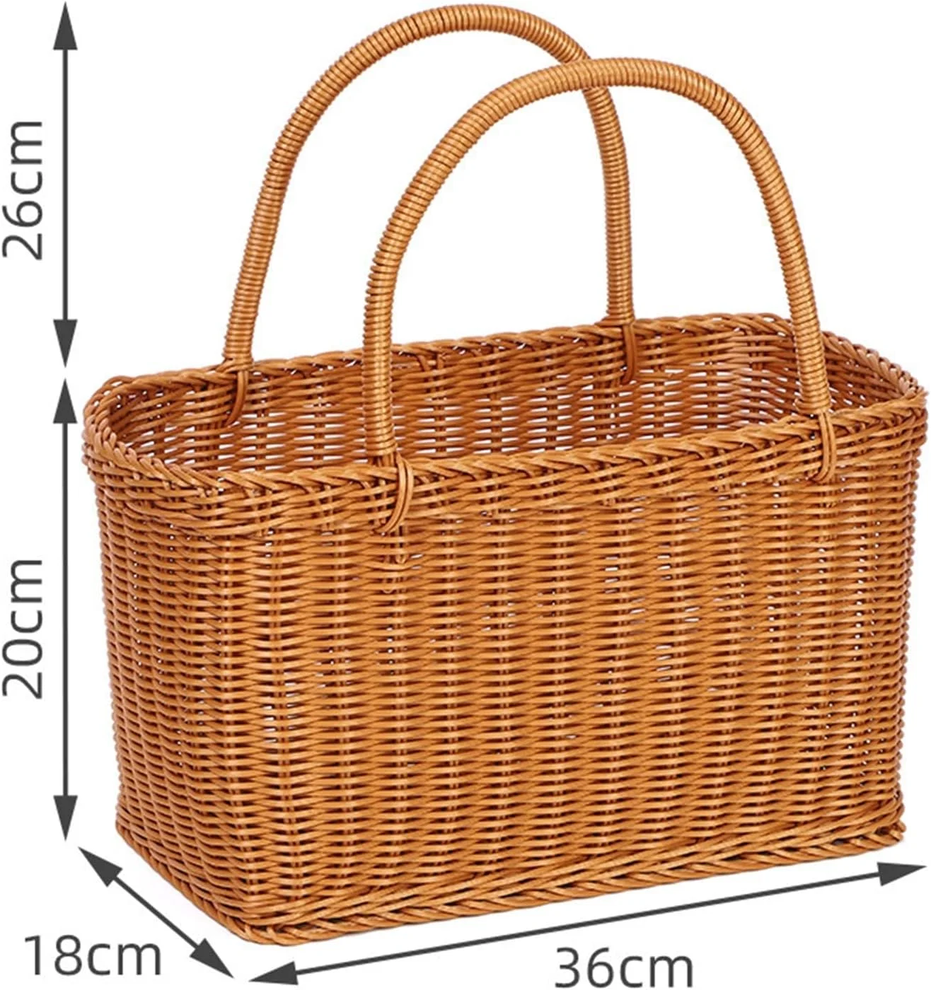 سبد حصیری، سبد خرید بافته شده از نی حصیری تقلبی، سبد نگهداری سبزیجات، سبد گل دستی، سبد میوه پیک نیک (اندازه: کوچک)