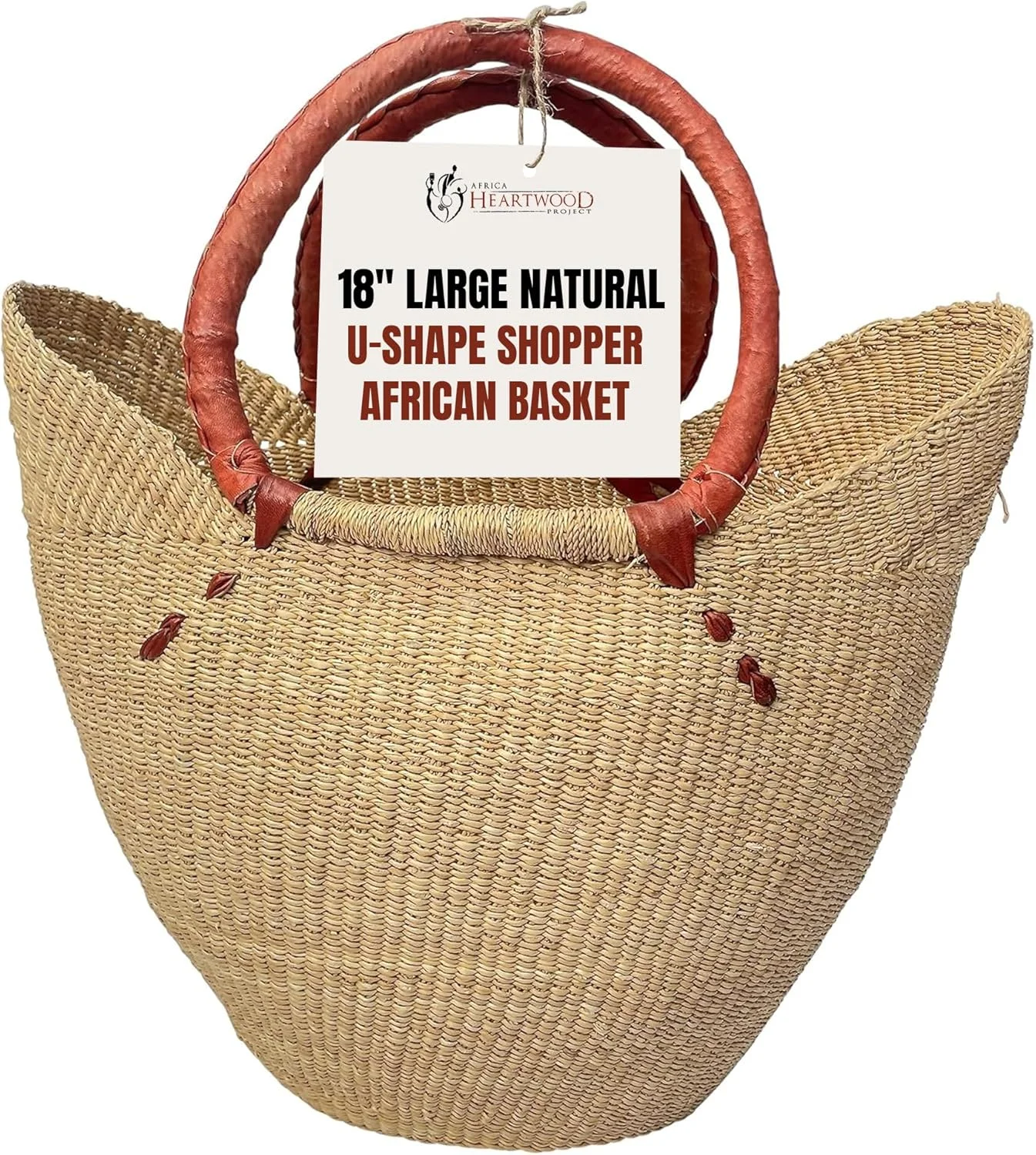 سبد خرید طبیعی لوکس پروژه Africa Heartwood - بزرگ 45 سانتی متری U شکل - توسط زنان بازاری در بولگاتانگا، غنا با - GBLSN (بسته بندی تخت)