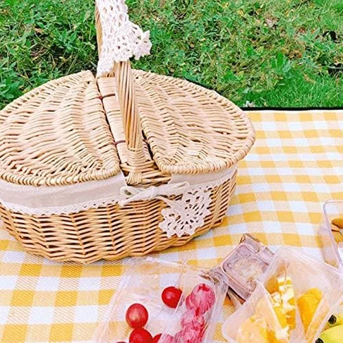 سبد خرید حصیری دستباف XRTLYH، سبد ذخیره سازی، سبد میوه حصیری بافته شده روستایی با درب سبد خرید حصیری دستباف XRTLYH، سبد ذخیره سازی، سبد میوه حصیری بافته شده روستایی با درب