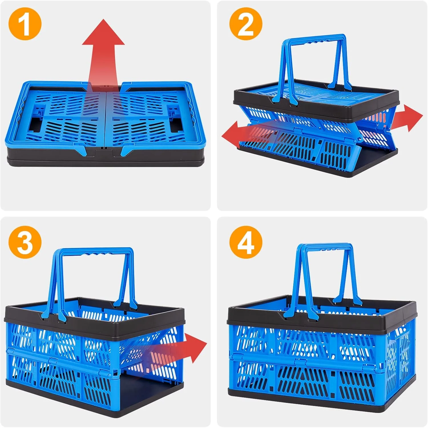 سبدهای خرید پلاستیکی تاشو TeukRiGa 20 لیتری، جعبه نگهداری تاشو با دستگیره، بسته 3 عددی سبدهای خرید پلاستیکی تاشو TeukRiGa 20 لیتری، جعبه نگهداری تاشو با دستگیره، بسته 3 عددی