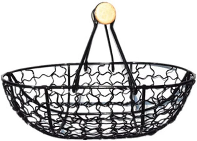 سبد خرید فلزی رترو دسته چوبی xzlL-jtkm، سبد ذخیره سازی کاربردی چند منظوره میوه و سبزیجات قابل حمل