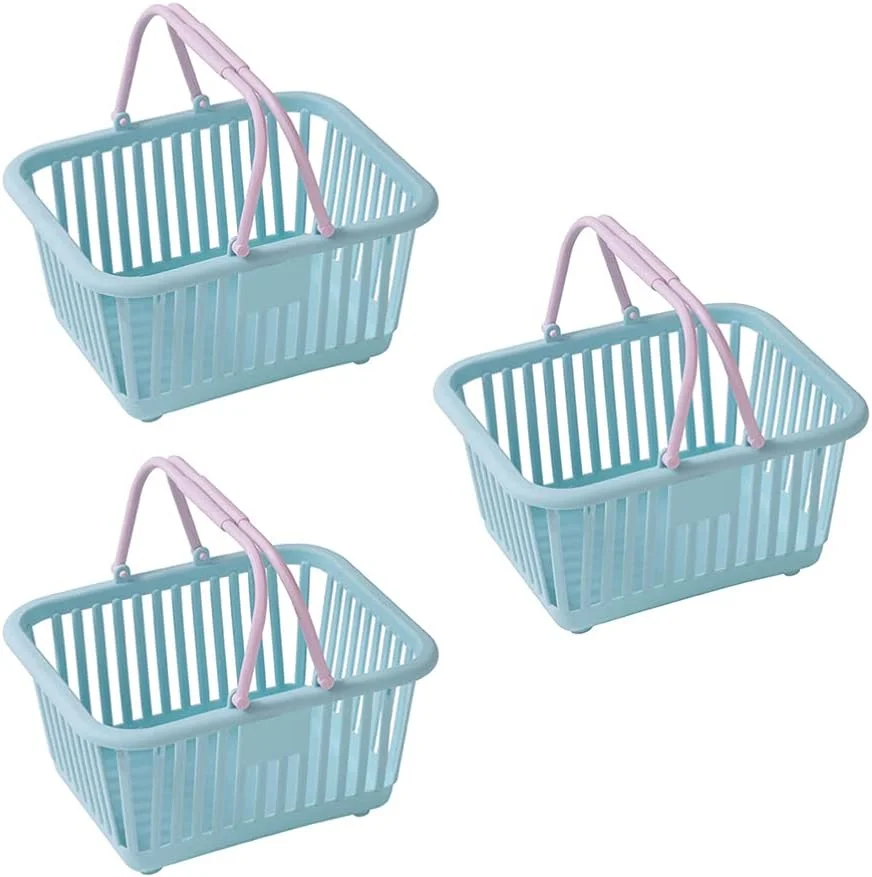 سبد خرید کوچک 3 عددی، سبد خرید مواد غذایی، ظروف نگهداری قابل انباشت، سبد اسباب بازی و لوازم متفرقه با دسته، سبد حمام و آشپزخانه