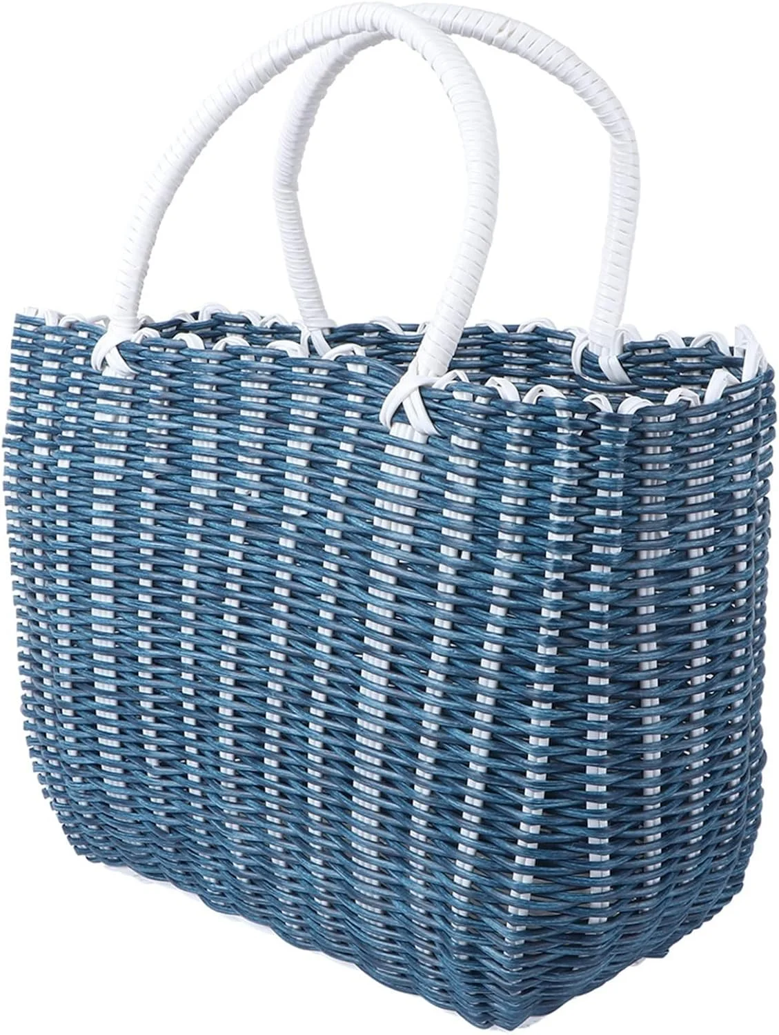 سبد حصیری، سبد خرید بافت پلاستیکی سبد نگهداری سبزیجات سازمان دهنده رومیزی جعبه نگهداری لوازم متفرقه سبدهای لباسشویی (رنگ: قهوه ای)