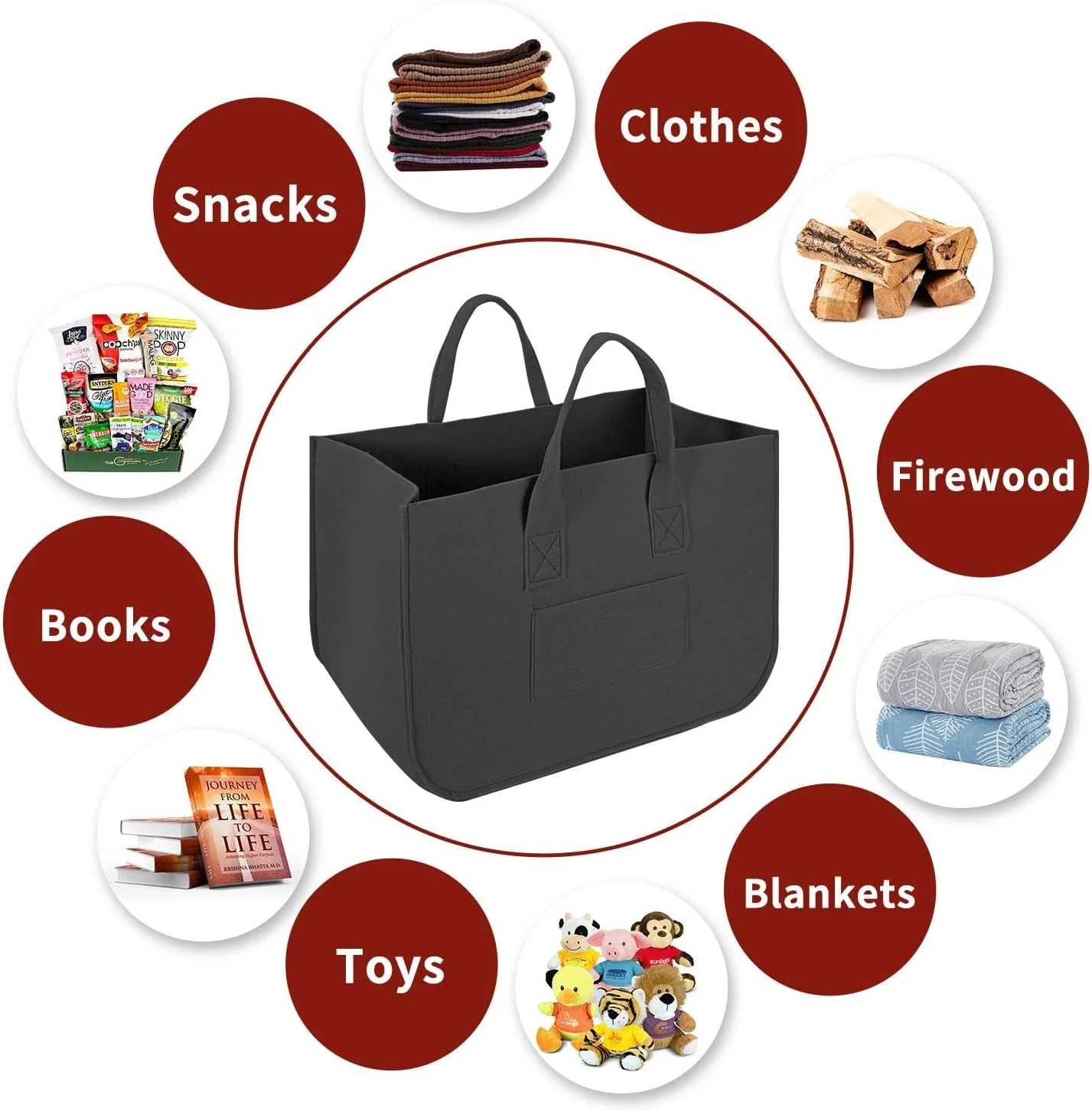 بسته 2 عددی سبد ذخیره سازی نمدی Vinsani، کیف های بزرگ تاشو چند منظوره با دسته های محکم، سبد لباسشویی، کیف خرید، کیف ذخیره سازی برای هیزم، اسباب بازی، کتاب، لباس، روزنامه - مشکی