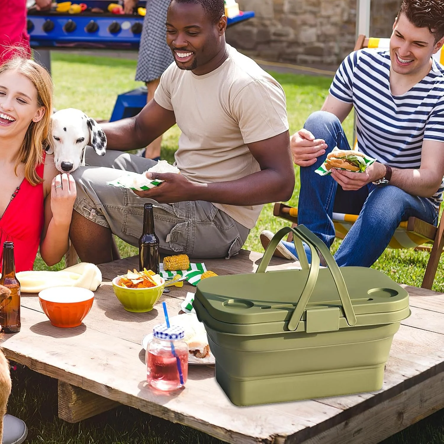 سبد خرید دسته دار - سبد بزرگ تاشو مواد غذایی با دسته - لوازم کمپینگ برای چیدن، باغبانی، برداشت محصول، کنار استخر، پیک نیک، رستوران و فضای باز