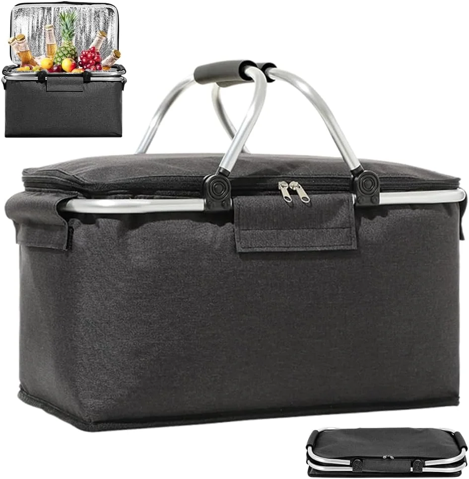 سبد خرید خنک نگهدارنده 18 لیتری: سبد خرید عایق دار و تاشو با میله نگهدارنده پد دار، دارای درب، مناسب پیک نیک، کمپینگ، مسافرت و کیف داخلی (مشکی) سبد خرید خنک نگهدارنده 18 لیتری: سبد خرید عایق دار و تاشو با میله نگهدارنده پد دار، دارای درب، مناسب پیک نیک، کمپینگ، مسافرت و کیف داخلی (مشکی)