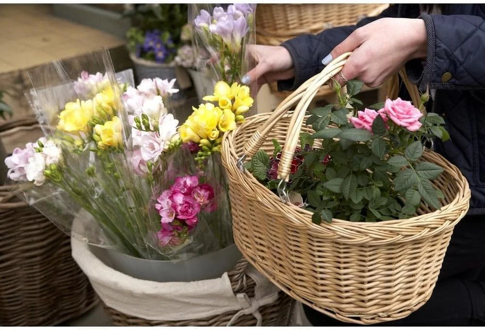 سبد خرید حصیری دسته دار قرمز، سبد پیک نیک، قهوه ای، 41x18x30 سانتی متر