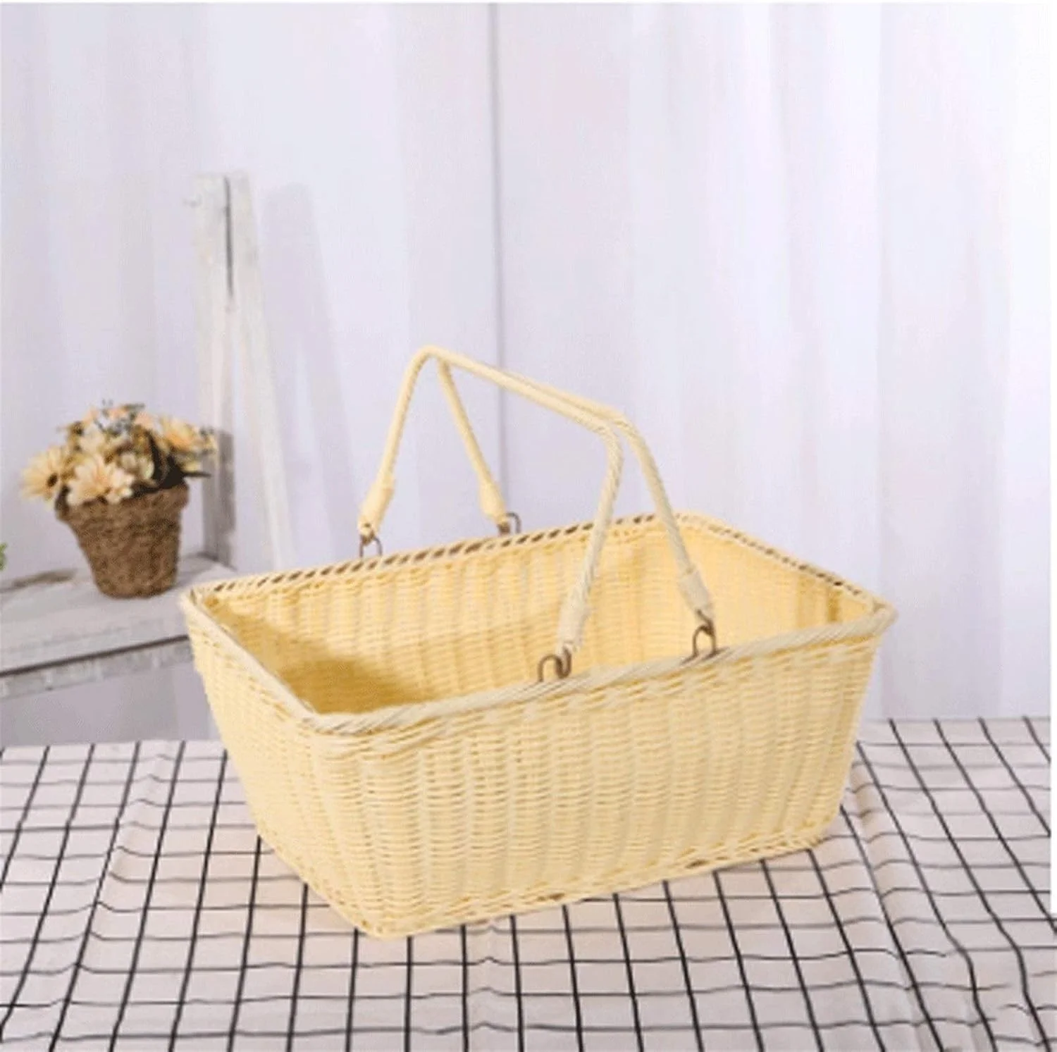 سبد خرید حصیری بافته شده قابل حمل سبد نگهداری سبزیجات سبد گل قابل حمل سبد پیک نیک در فضای باز سبد میوه (سایز: 34 * 27 * 17 سانتی متر) سبد خرید حصیری بافته شده قابل حمل سبد نگهداری سبزیجات سبد گل قابل حمل سبد پیک نیک در فضای باز سبد میوه (سایز: 34 * 27 * 17 سانتی متر)