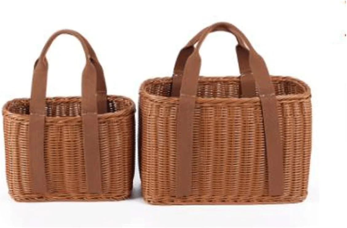 سبد حصیری، سبد خرید بافته شده از نی حصیری تقلبی، سبد نگهداری سبزیجات، سبد گل دستی، سبد میوه پیک نیک (سایز: بزرگ)