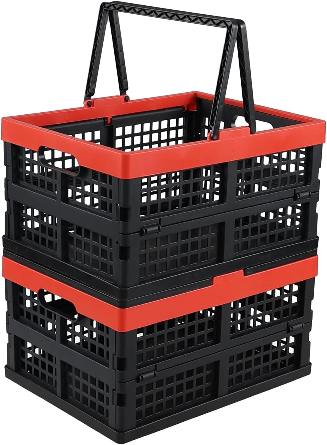 بسته 2 عددی سبد تاشو Xyskin با دسته، سبد/جعبه قابل حمل در فضای باز، سبد خرید تاشو قابل انباشت، مشکی