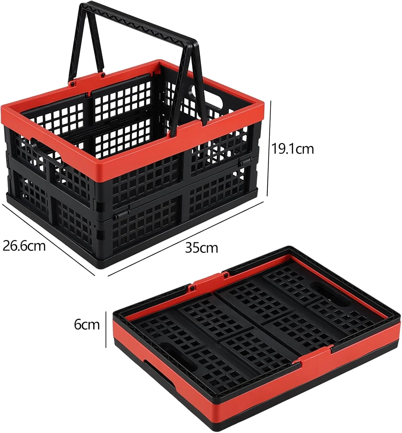 بسته 2 عددی سبد تاشو Xyskin با دسته، سبد/جعبه قابل حمل در فضای باز، سبد خرید تاشو قابل انباشت، مشکی