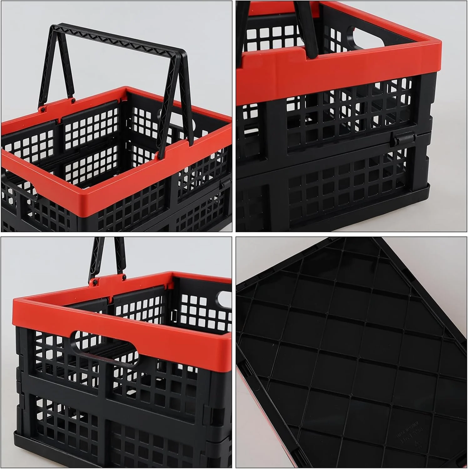 بسته 2 عددی سبد تاشو Xyskin با دسته، سبد/جعبه قابل حمل در فضای باز، سبد خرید تاشو قابل انباشت، مشکی