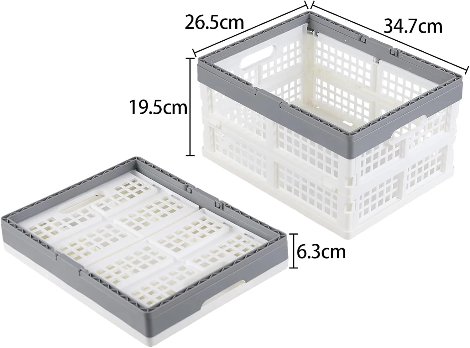 سبد خرید پلاستیکی تاشو Readsky، 2 عددی، 14 لیتری، جعبه های نگهداری تاشو با دستگیره، سفید