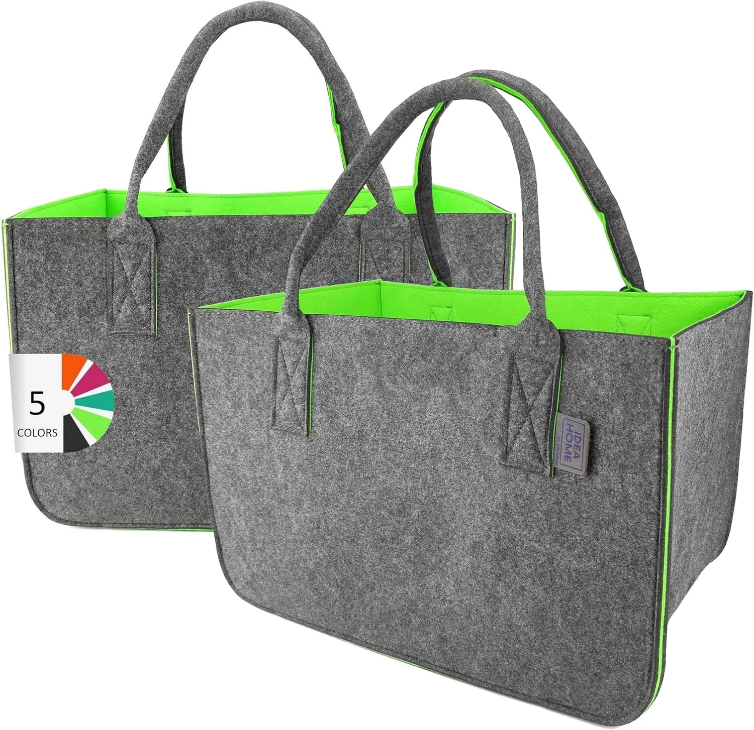 کیف نمدی LEVIATAN، ست 2 عددی، بزرگ، 30 لیتری، مناسب خرید، تاشو، سبد خرید XXL، کیف هیزم، سبد لباس، کیف اسباب بازی، خاکستری تیره/رنگ لیمویی، XL