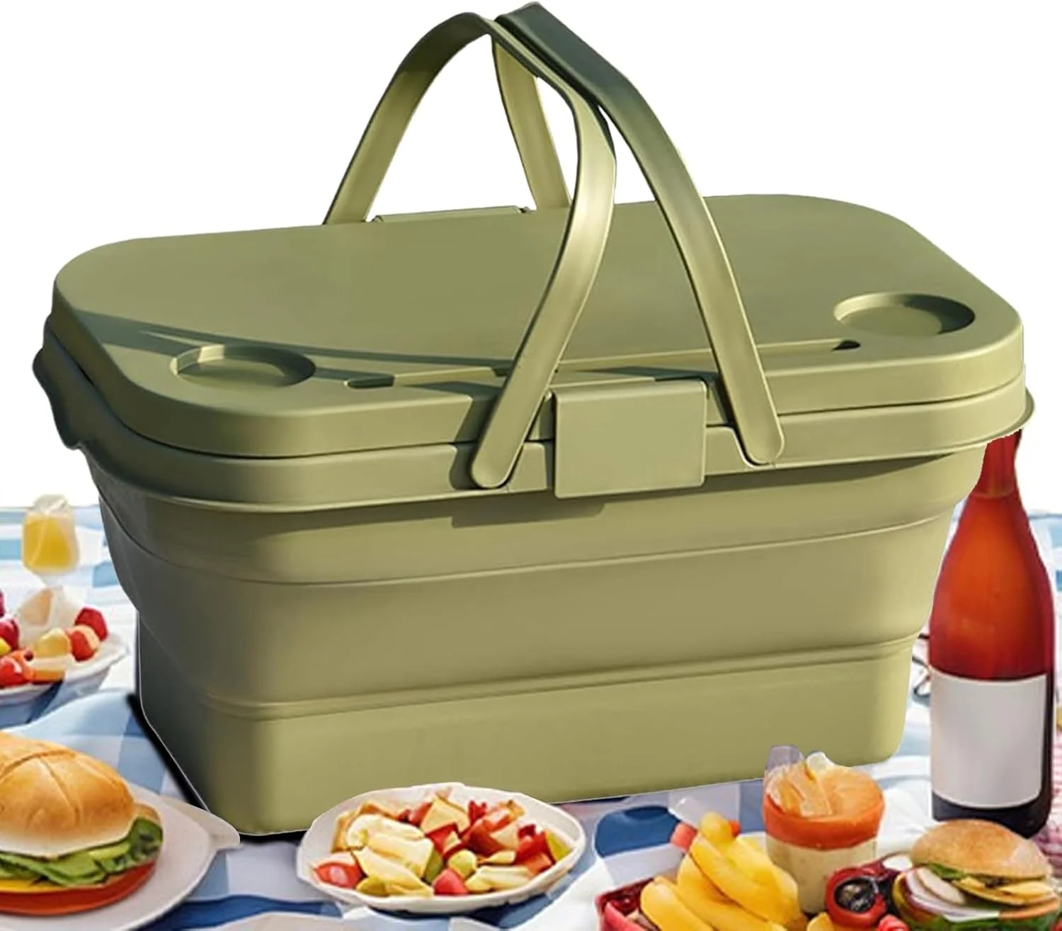 سبد خرید دسته دار - سبد برداشت تاشو قابل حمل با دسته | سازماندهی خانه برای کمپینگ، جمع آوری میوه، سبزیجات، غذا در فضای باز و کنار استخر