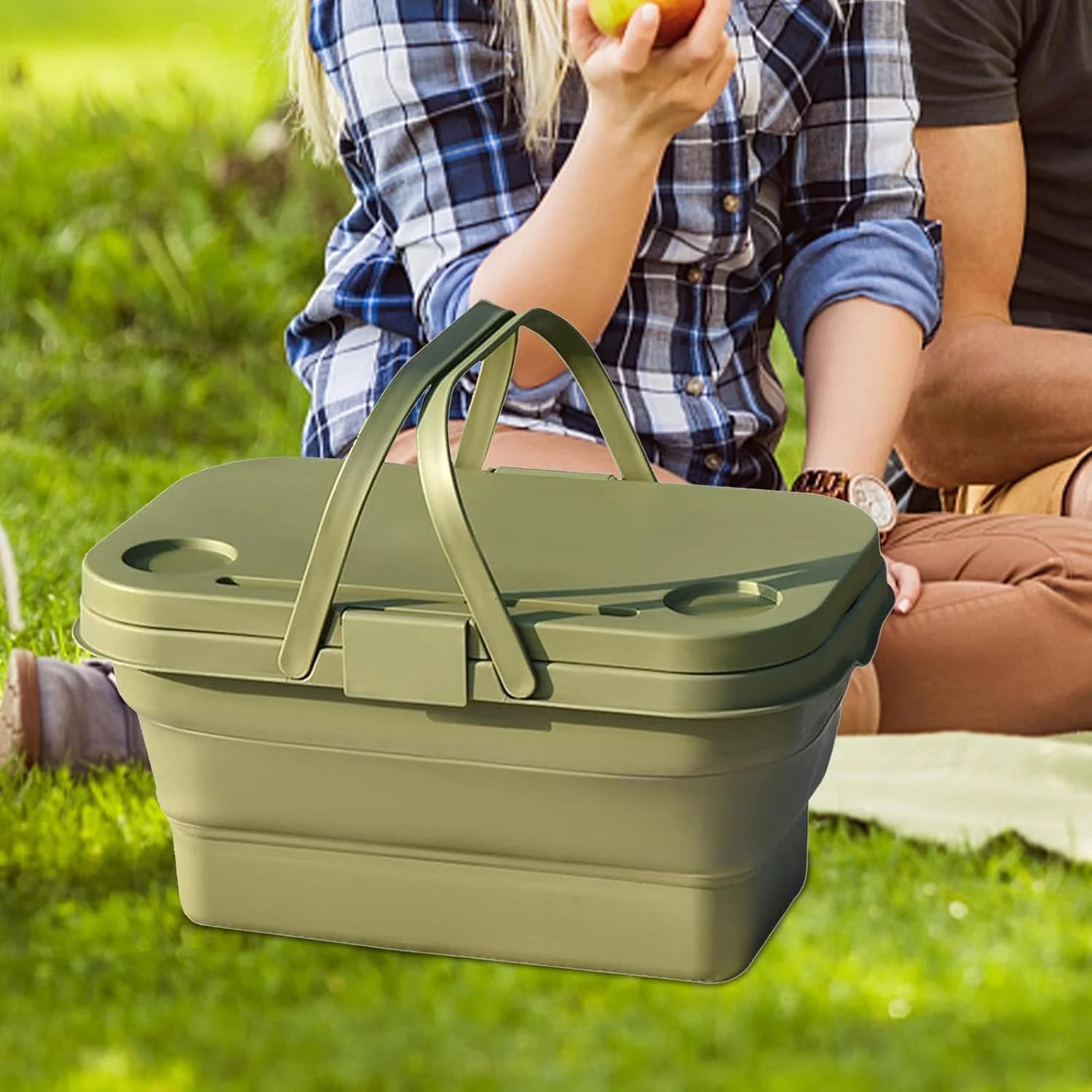 سبد خرید دسته دار - سبد برداشت تاشو قابل حمل با دسته | سازماندهی خانه برای کمپینگ، جمع آوری میوه، سبزیجات، غذا در فضای باز و کنار استخر