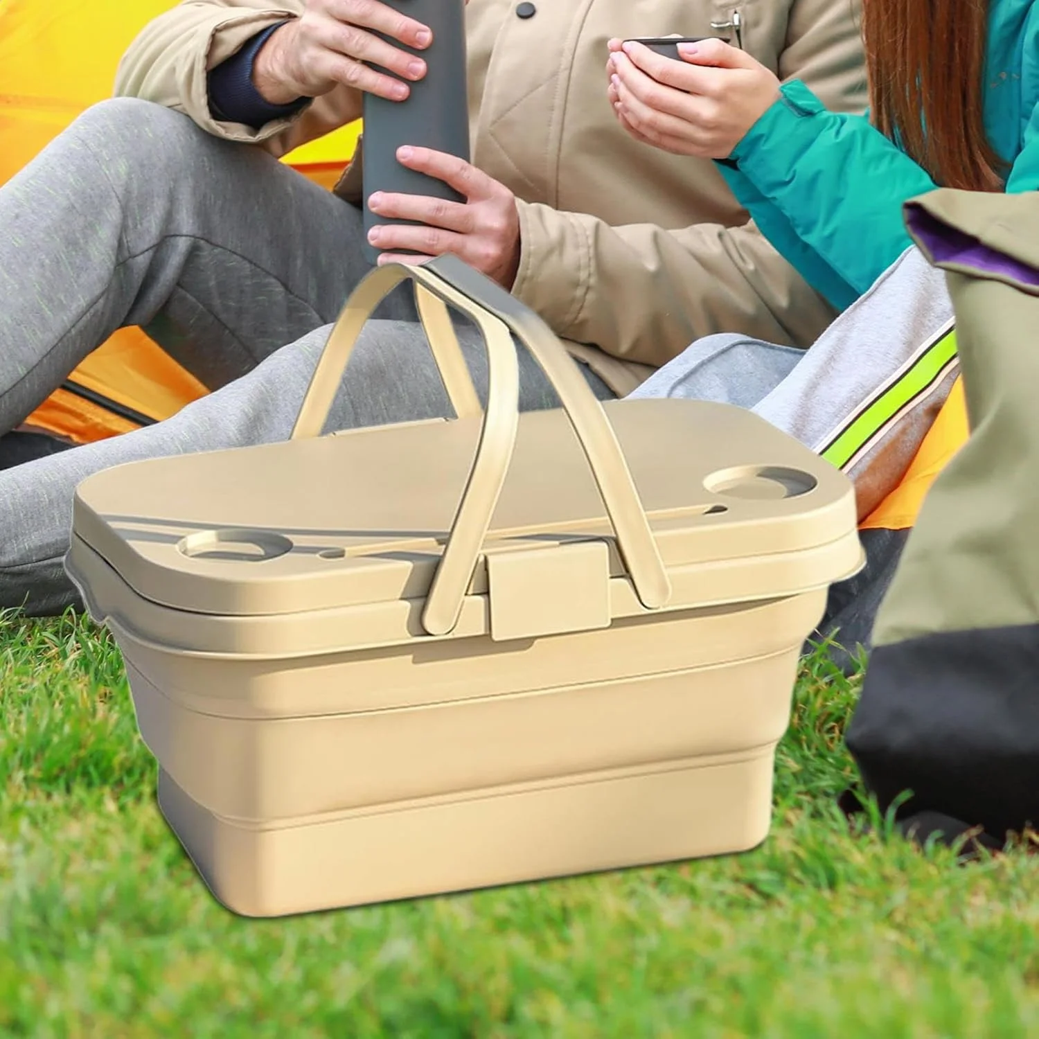 سبد خرید با دسته - سبد تاشو قابل حمل با دسته، سازماندهی منزل برای کمپینگ، جمع آوری میوه، سبزیجات، غذا در فضای باز و کنار استخر