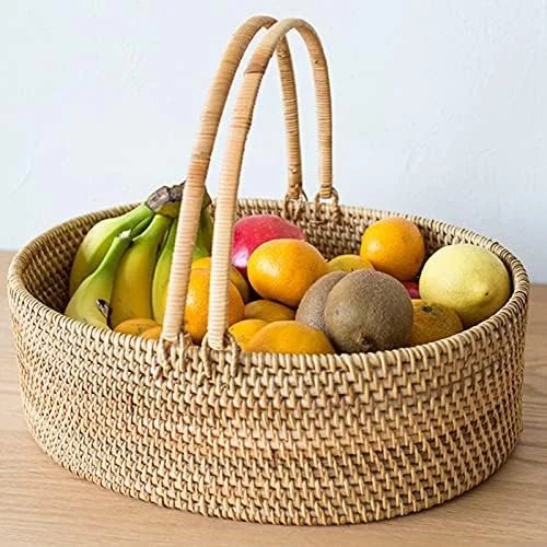 سبد خرید حصیری ساده، سبد پیک نیک، سبد نگهداری رومیزی اتاق نشیمن، اتاق خواب، سبد خرید