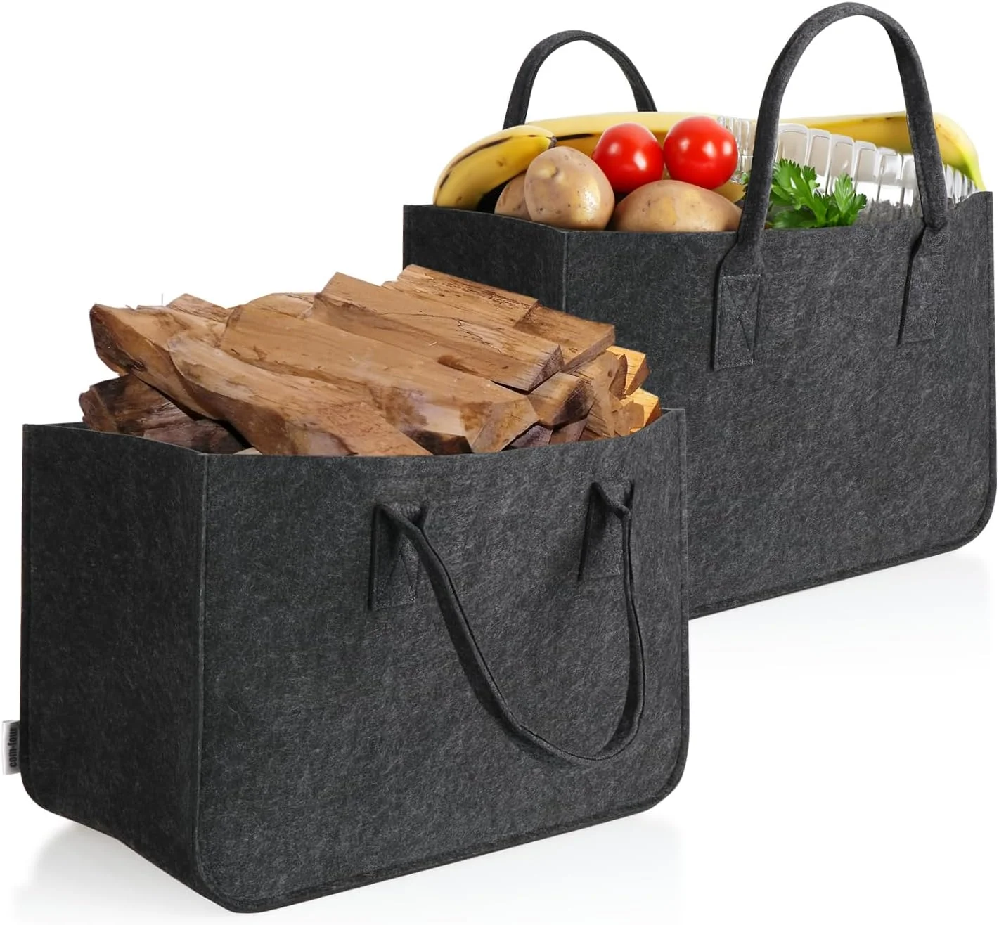 COM-FOUR® 2 عدد کیف نمدی XXL برای خرید، روزنامه، کاغذ، اسباب بازی، پیک نیک یا ساحل، ساخته شده از نمد ضخیم و مقاوم، کیف هیزم عالی برای هیزم (2 عدد، ذغالی، 44 x 30 سانتی متر)