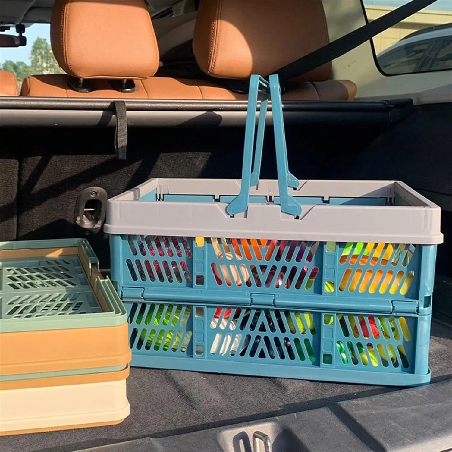 سبد پیک نیک حصیری تاشو، سبد خرید سوپرمارکت، سبد خرید سبزیجات، سبد خرید گردش بهاری (رنگ: آبی)