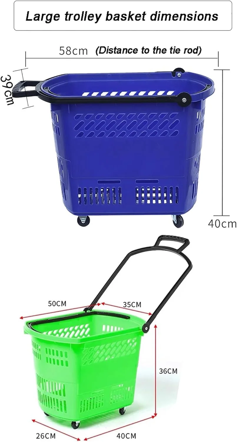 ست 6 عددی سبد خرید چرخ دار با دسته، سبد خرید پلاستیکی قابل حمل برای سوپرمارکت ها و فروشگاه های خرده فروشی (خاکستری تیره، 58x40 سانتی متر)
