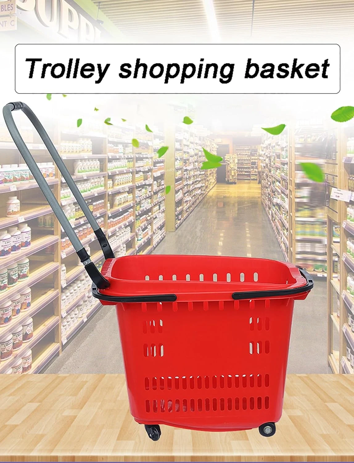ست 6 عددی سبد خرید چرخ دار با دسته، سبد خرید پلاستیکی قابل حمل برای سوپرمارکت ها و فروشگاه های خرده فروشی (خاکستری تیره، 58x40 سانتی متر)