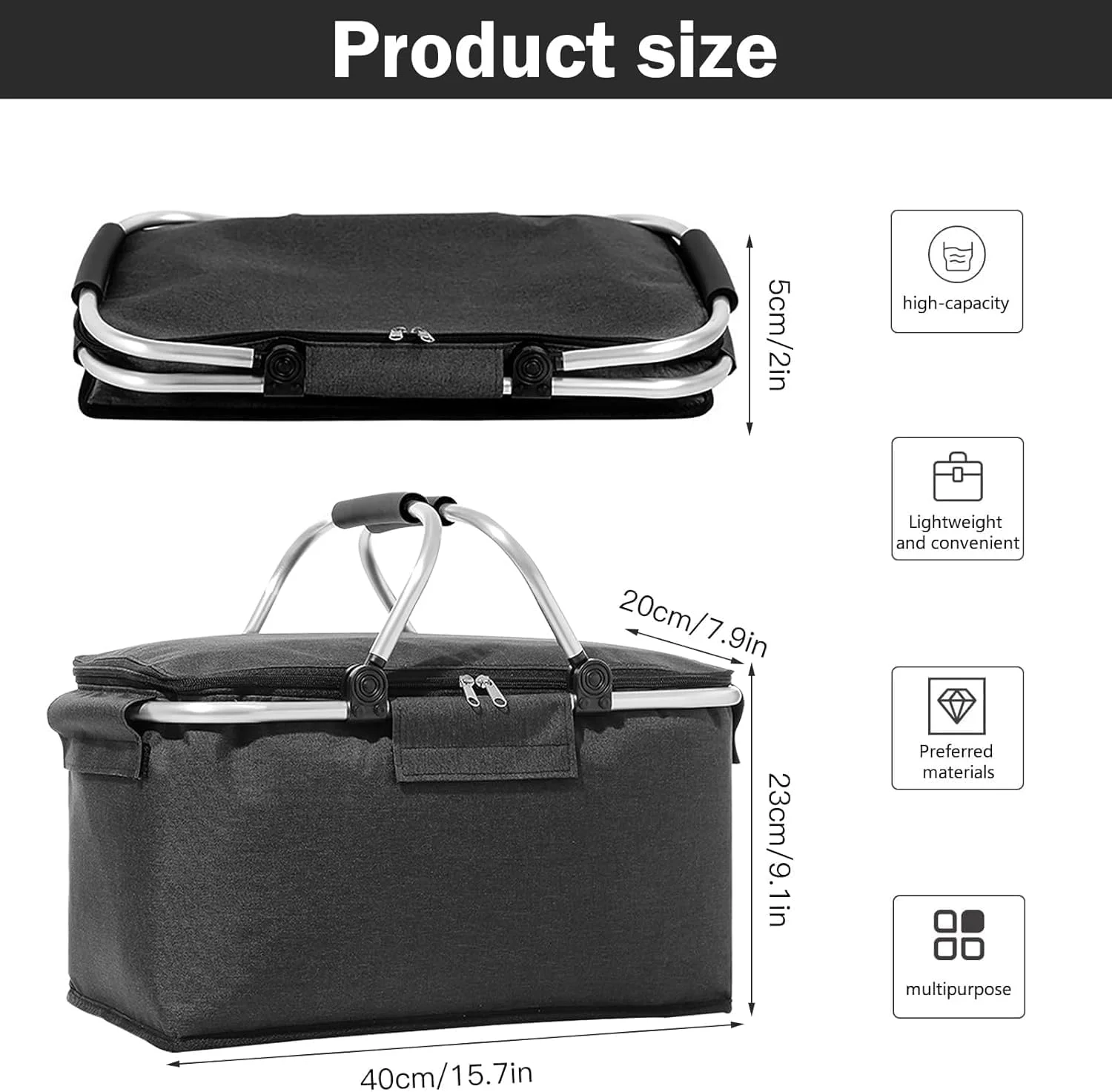 سبد خرید 26 لیتری YushengTai، سبد خرید مشکی، تاشو با دو دسته، کیف خنک نگهدارنده، تاشو برای مسافرت، پیک نیک، خرید، هدیه سبد خرید 26 لیتری YushengTai، سبد خرید مشکی، تاشو با دو دسته، کیف خنک نگهدارنده، تاشو برای مسافرت، پیک نیک، خرید، هدیه